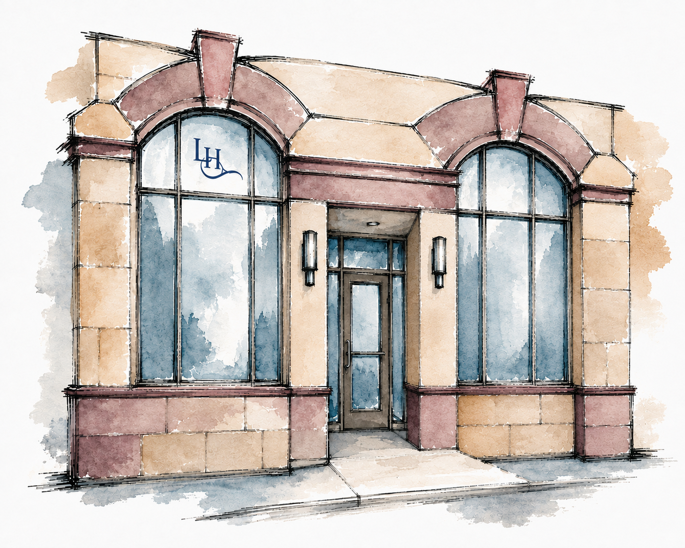Lucan Healthcare Collaborative storefront watercolor illustration